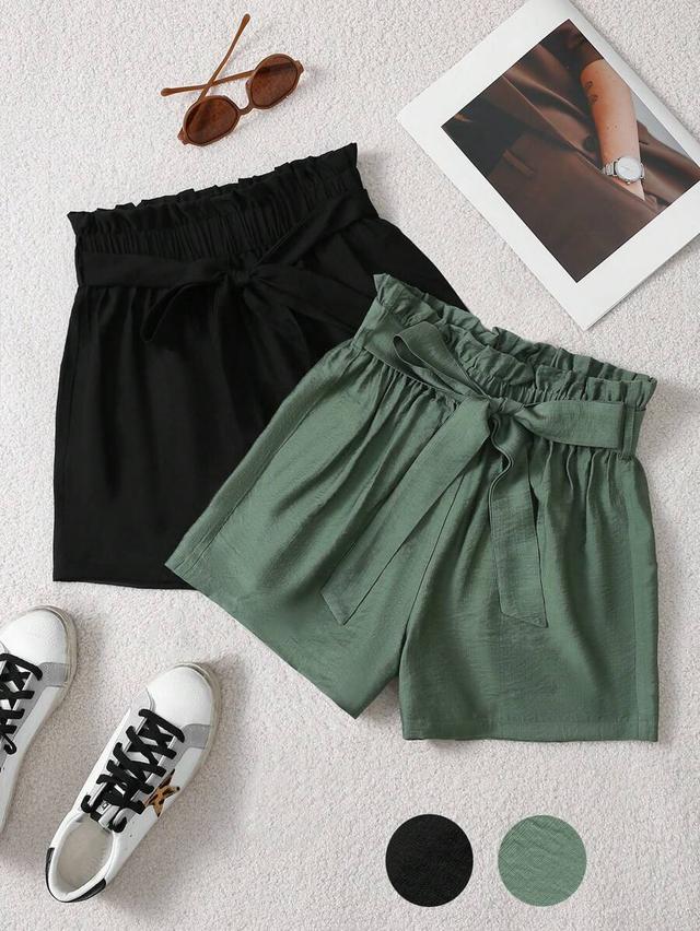 green high waist paper bag tie front shorts
