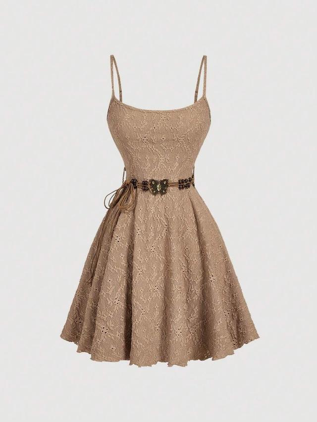 khaki lace summer vacation casual dress