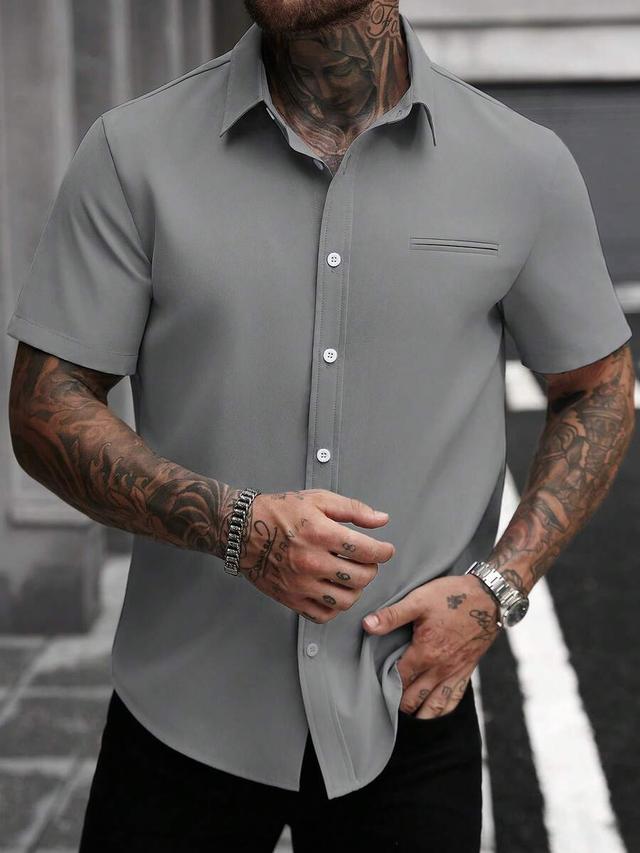 grey short sleeve casual business shirt