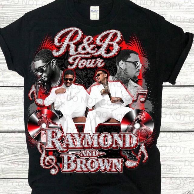 white r&b tour usher raymond and brown graphic t-shirt