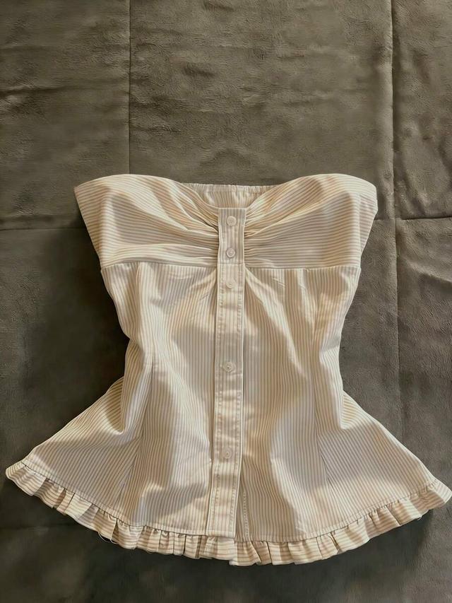 striped print ruched peplum tube top