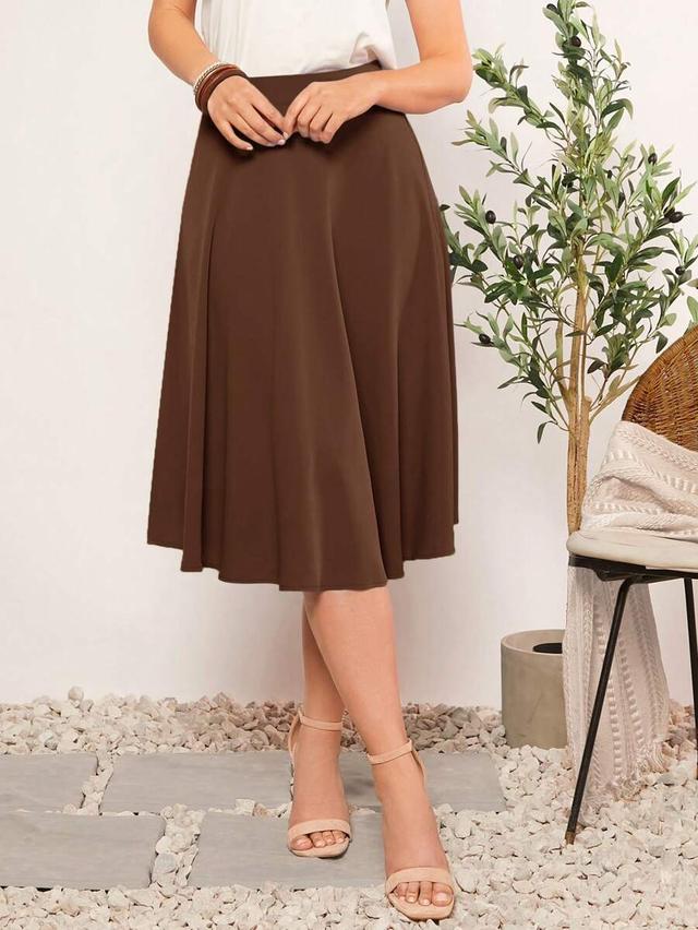 brown plain casual midi skirt