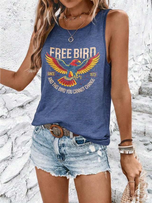 blue cotton graphic racerback tank top