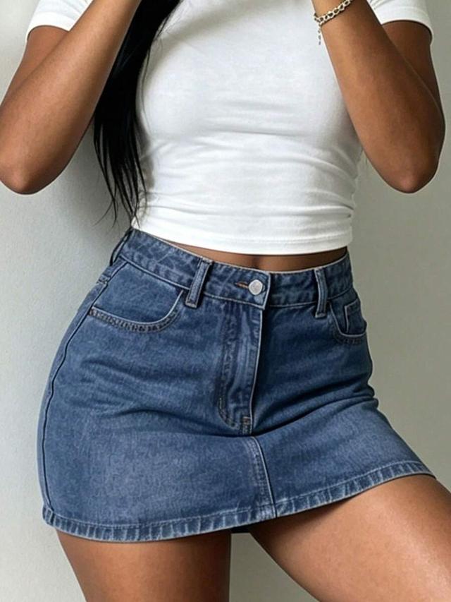 women's denim mini skirt with invisible zipper
