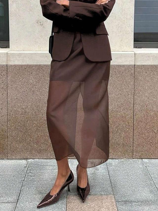 fashionable loose brown mesh patchwork a-line skirt