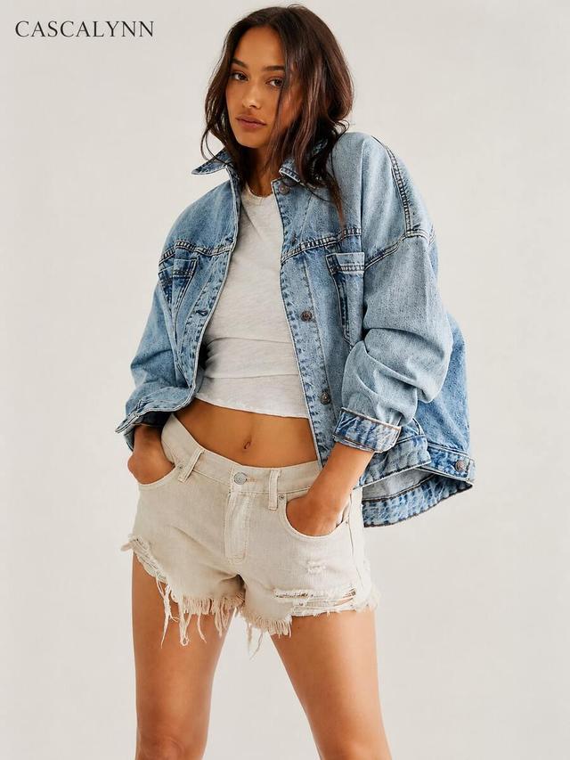 oversized washed denim boyfriend jacket
