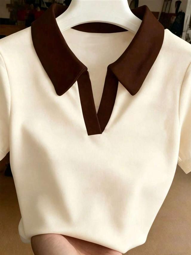 resyla women's versatile fashion turndown collar short sleeve top