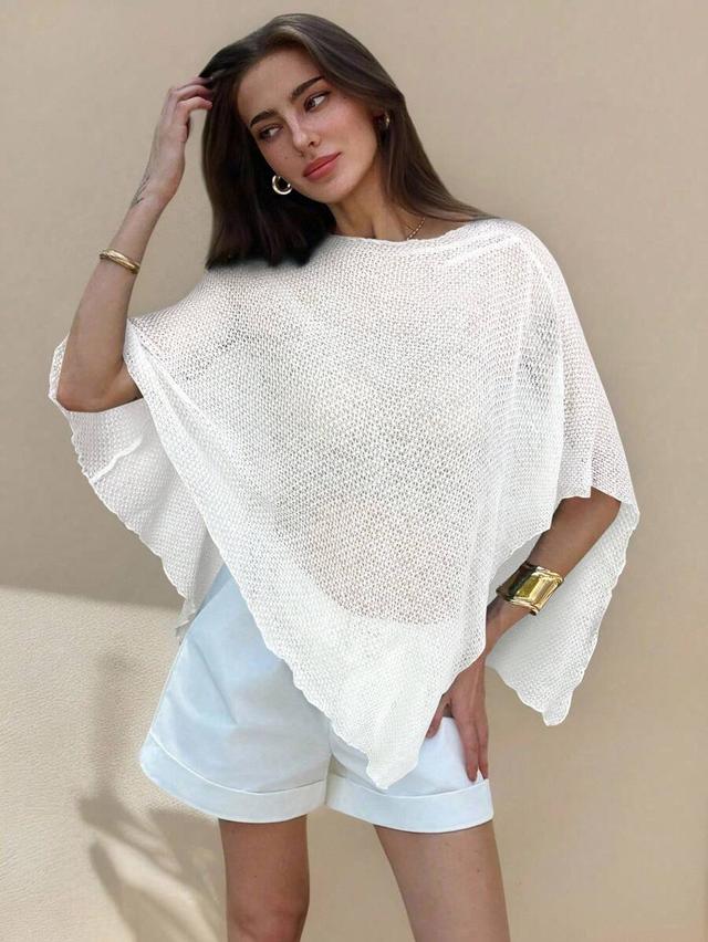 white knitted jacquard hollow-out shawl collar cover up