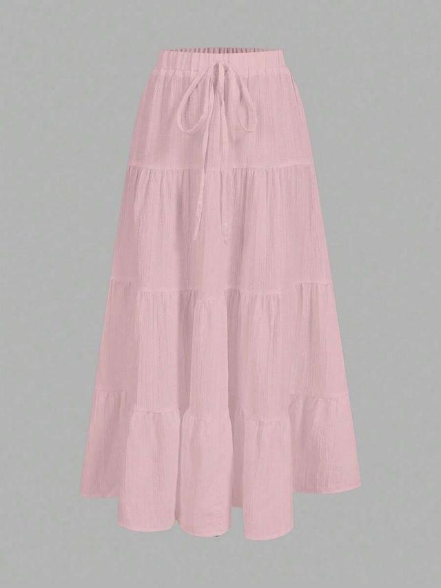 pink casual tiered cake skirt