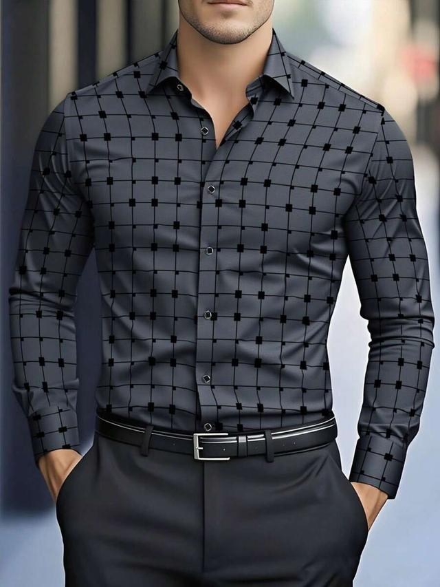 men's fashionable casual plaid print long sleeve dress shirt