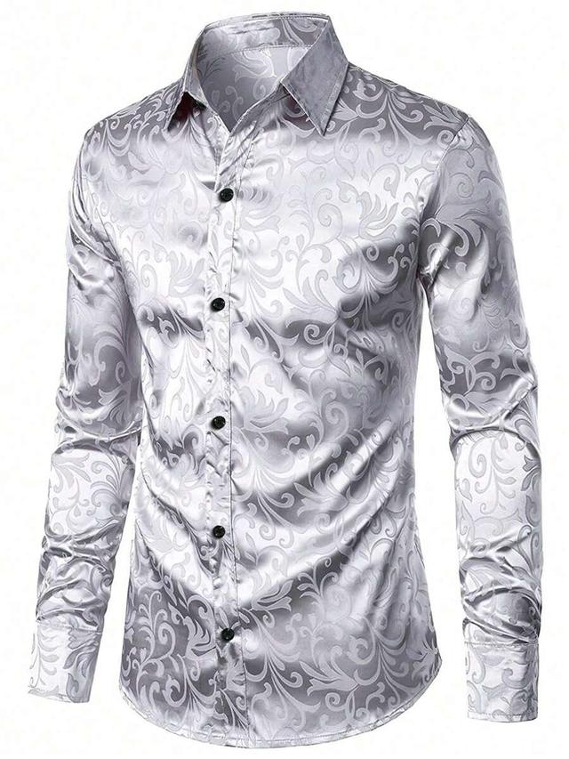 men's elegant silver jacquard long sleeve shirt