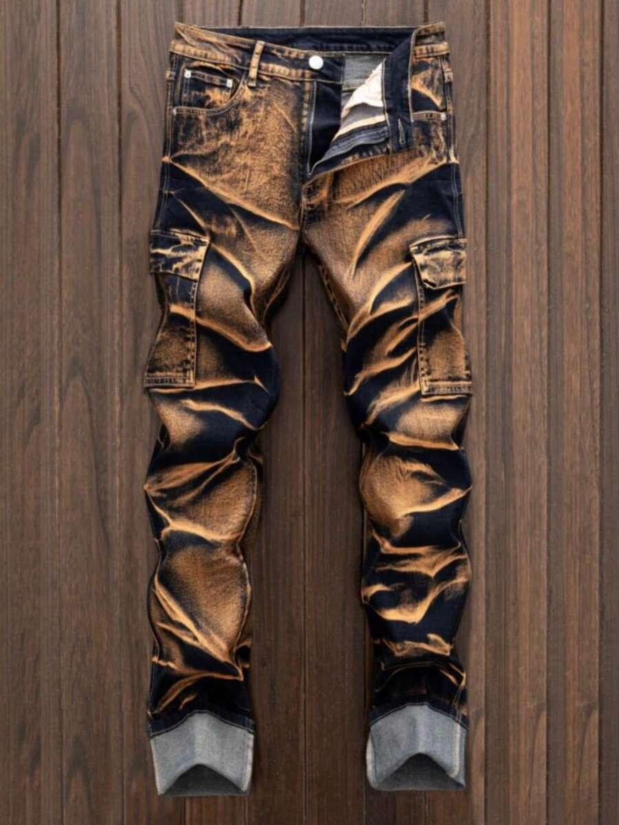 y2k street style gradient multi-pocket slim fit jeans