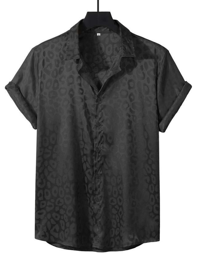 black leopard jacquard short sleeve formal shirt