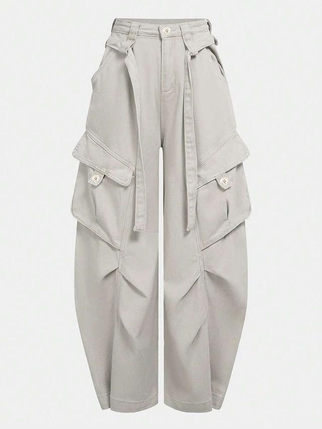 solid color woven cargo wide leg pants with tassels