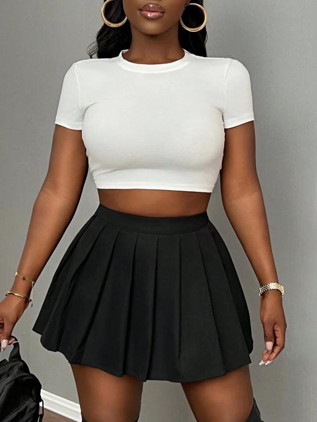 slaydiva black pleated school mini skirt