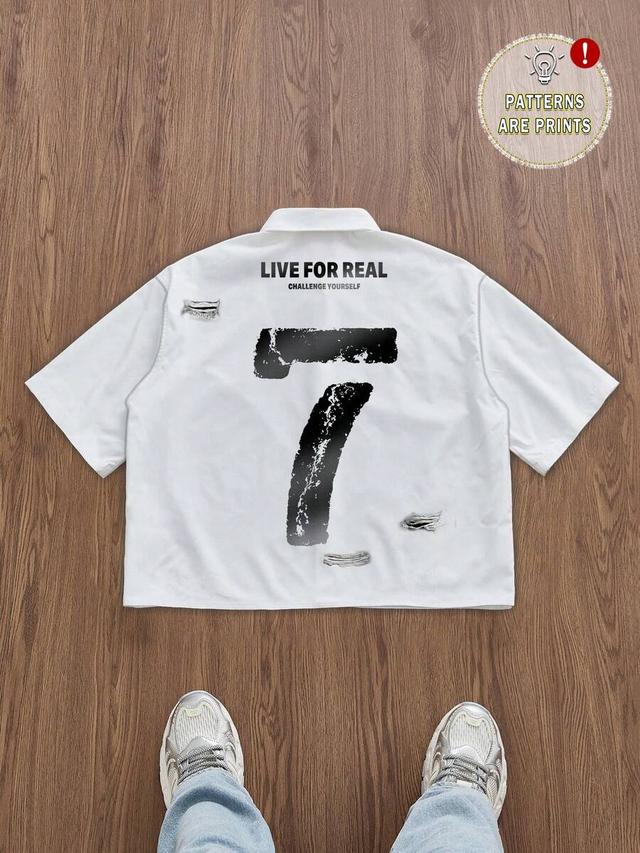 manfinity hypemode box-cut distressed print short sleeve shirt