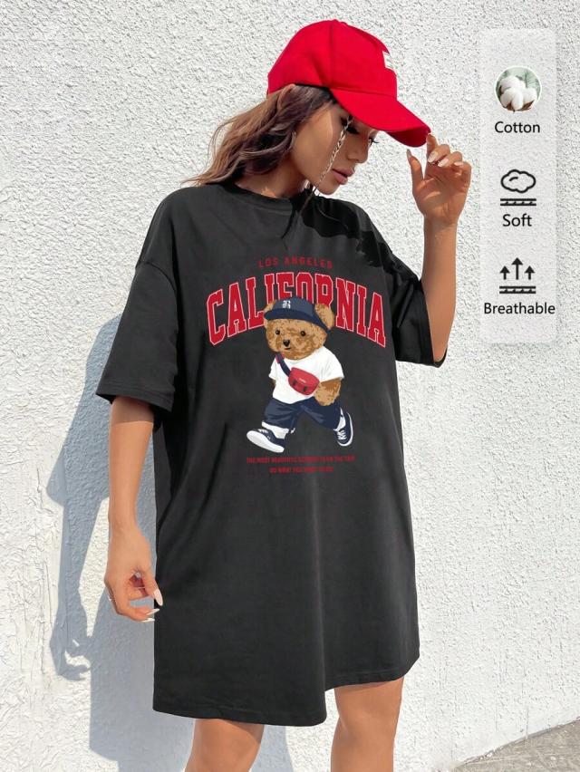 black california bear graphic crew neck t-shirt dress