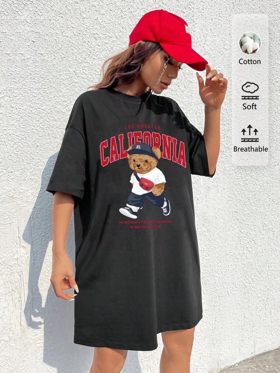 black california bear graphic crew neck t-shirt dress