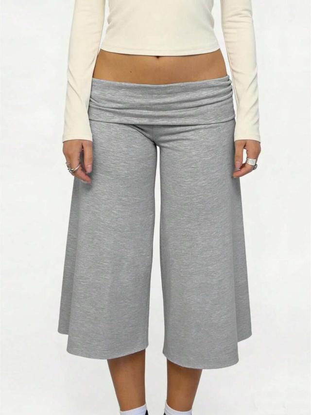 women's grey fold over lounge capri gaucho pants