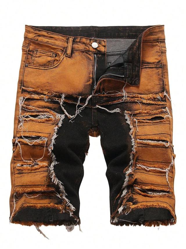 men's slim-fit distressed two-tone denim shorts