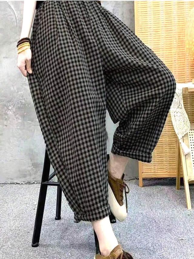 women's elegant vintage plaid casual loose harem pants