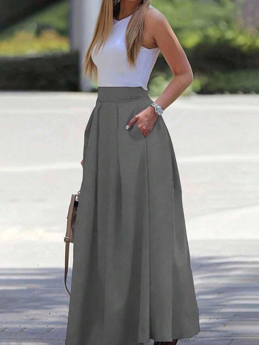 emery rose a-line solid color high waist gray skirt