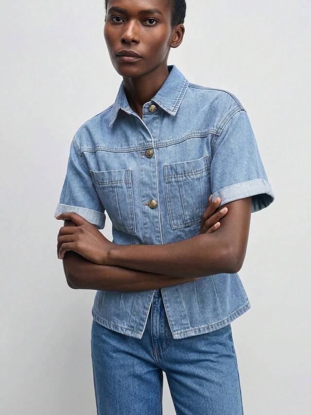 maija women's summer casual short sleeve denim top