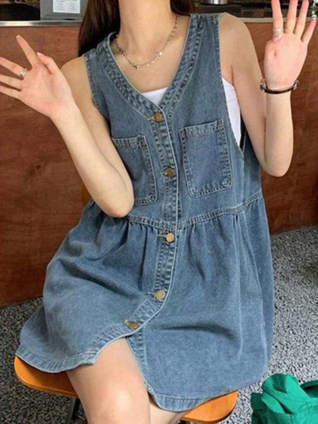 sleeveless denim button-down vest dress