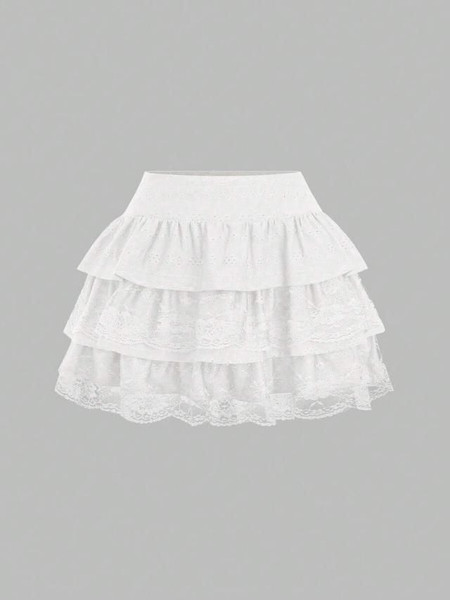 white lace tiered ruffle mini skirt