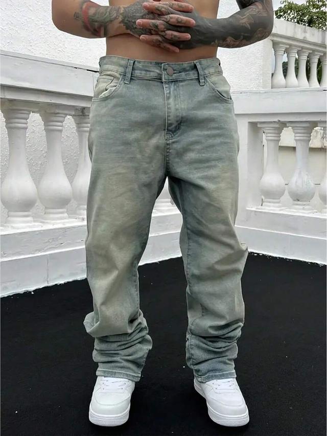 vintage distressed men's loose fit denim jeans