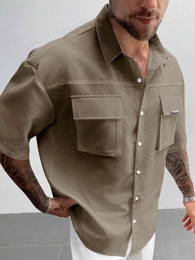 men's practical workwear pocket short sleeve lapel shirt