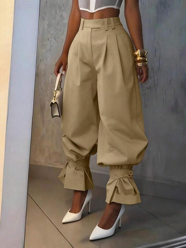 high waist pleated balloon trousers with ruffle hem