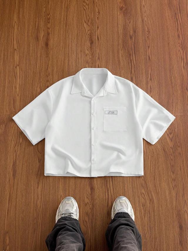 white woven short sleeve casual shirt