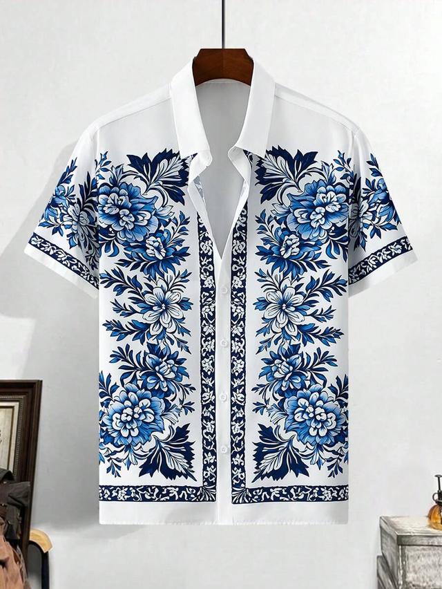 white floral print short sleeve casual shirt