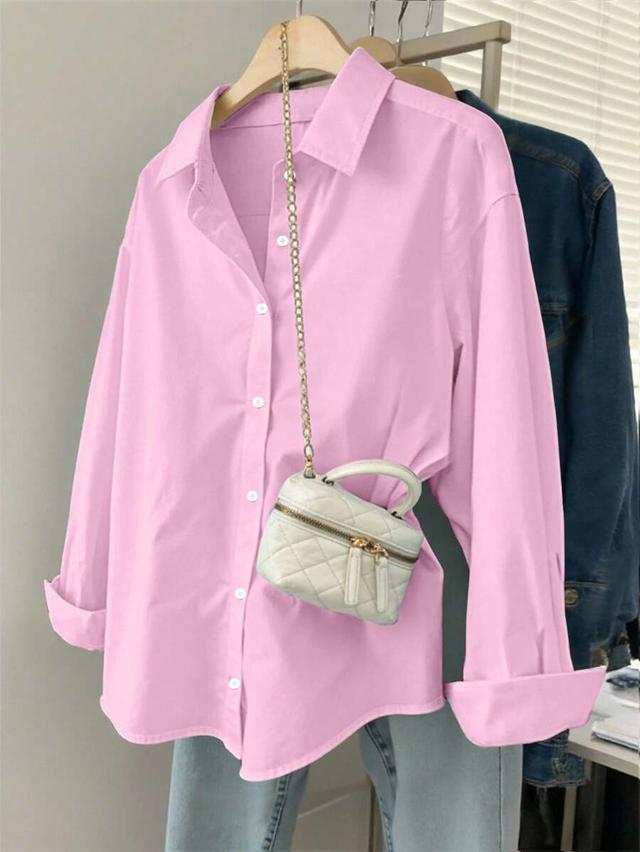 resyla fashionable versatile solid color casual loose long sleeve shirt
