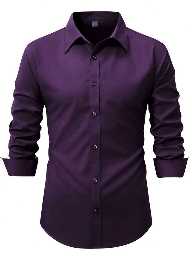 purple solid color long sleeve button shirt