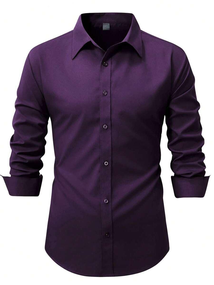purple solid color long sleeve button shirt
