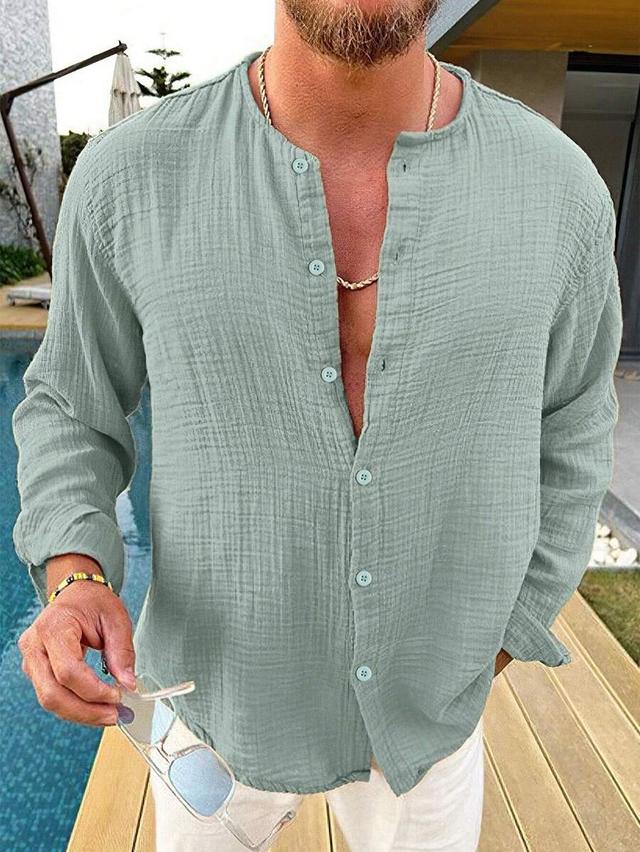 genlund men solid button up long sleeve shirt