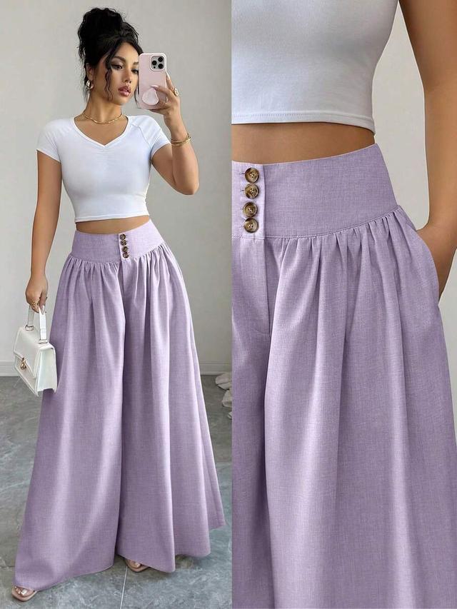 light purple high waist pleated linen wide leg trousers