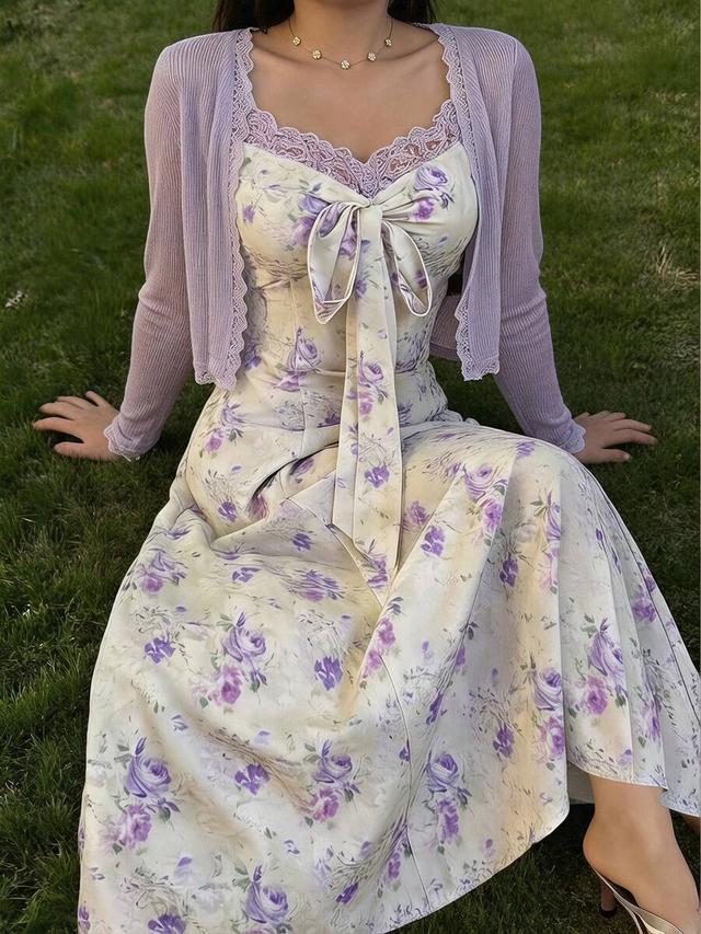 floral print camisole dress and long sleeve top set