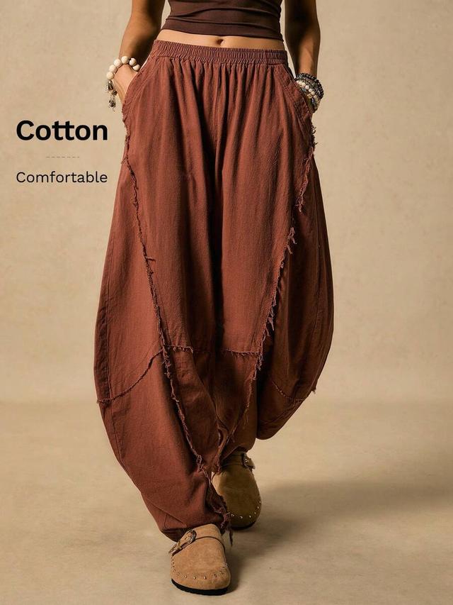 rust brown cotton curved blade design boho pants