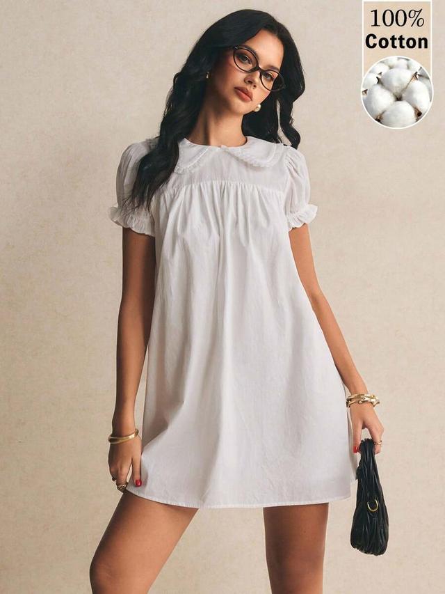 white cotton peter pan collar petal sleeve mini dress