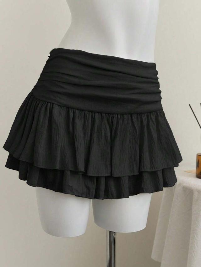beige pleated double layer chiffon mini skirt