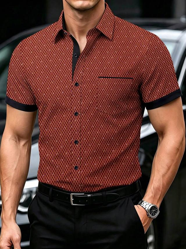 rust plaid print short sleeve formal shirt