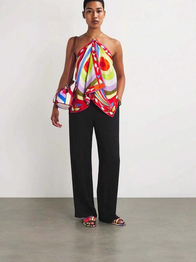 printed satin halter neck scarf top