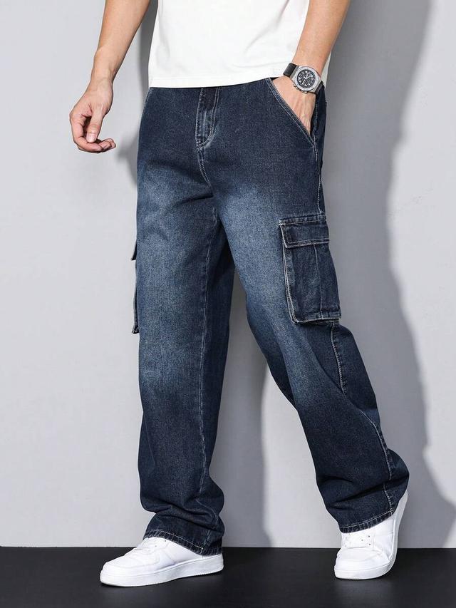 men's dark wash baggy cargo denim jeans