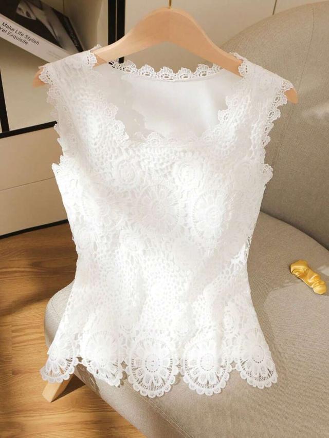 white crochet lace sleeveless camisole top