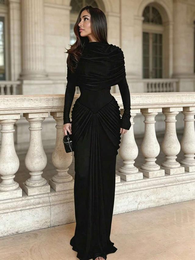 women's romantic dark blue elegant cape design mermaid dress