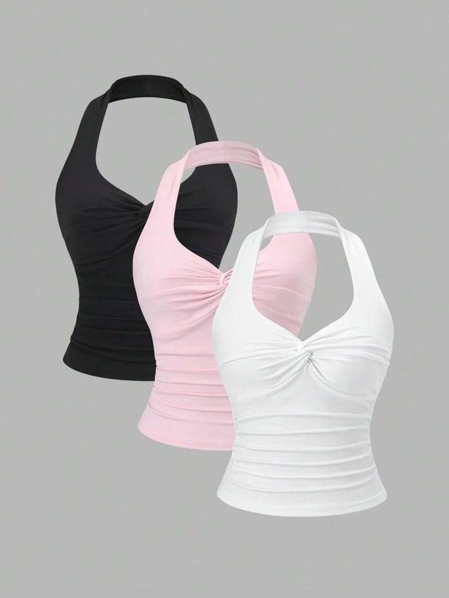 pink sweetra y2k sexy twist halter pleated top