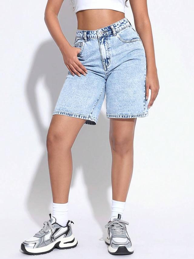 light blue acid wash bermuda denim shorts